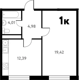 Планировка: 1-комнатная квартира 40,9 м² в ЖК «Южное Пушкино»