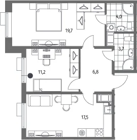 Планировка: Евротрёшка 62,9 м² в ЖК «Парусная 1»