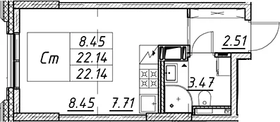 Планировка: Студия 22,1 м² в ЖК «Цивилизация на Неве»