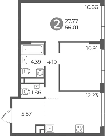 Планировка: 2-комнатная квартира 56 м² в ЖК «Нижегородская от Гранель»