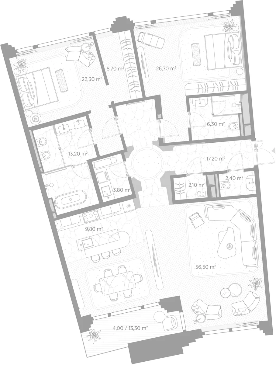 Планировка: Евротрёшка 165,1 м² в ЖК «Николь»