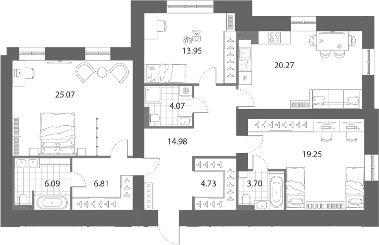 Планировка: Квартира евро-4 118,9 м² в ЖК «Нева Арт»