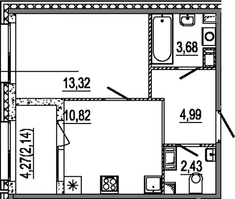 Планировка: 1-комнатная квартира 35,2 м² в ЖК «Знатный»