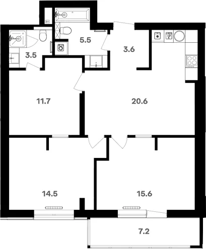 Планировка: Квартира 77,7 м² в ЖК «RIVER HOUSE Щелково»