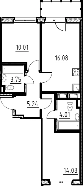 Планировка: Евротрёшка 53,2 м² в ЖК «Аэросити»