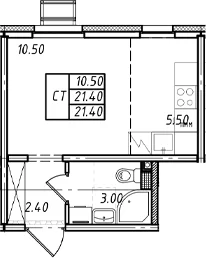 Планировка: Студия 21,4 м² в ЖК «Ржевский парк»