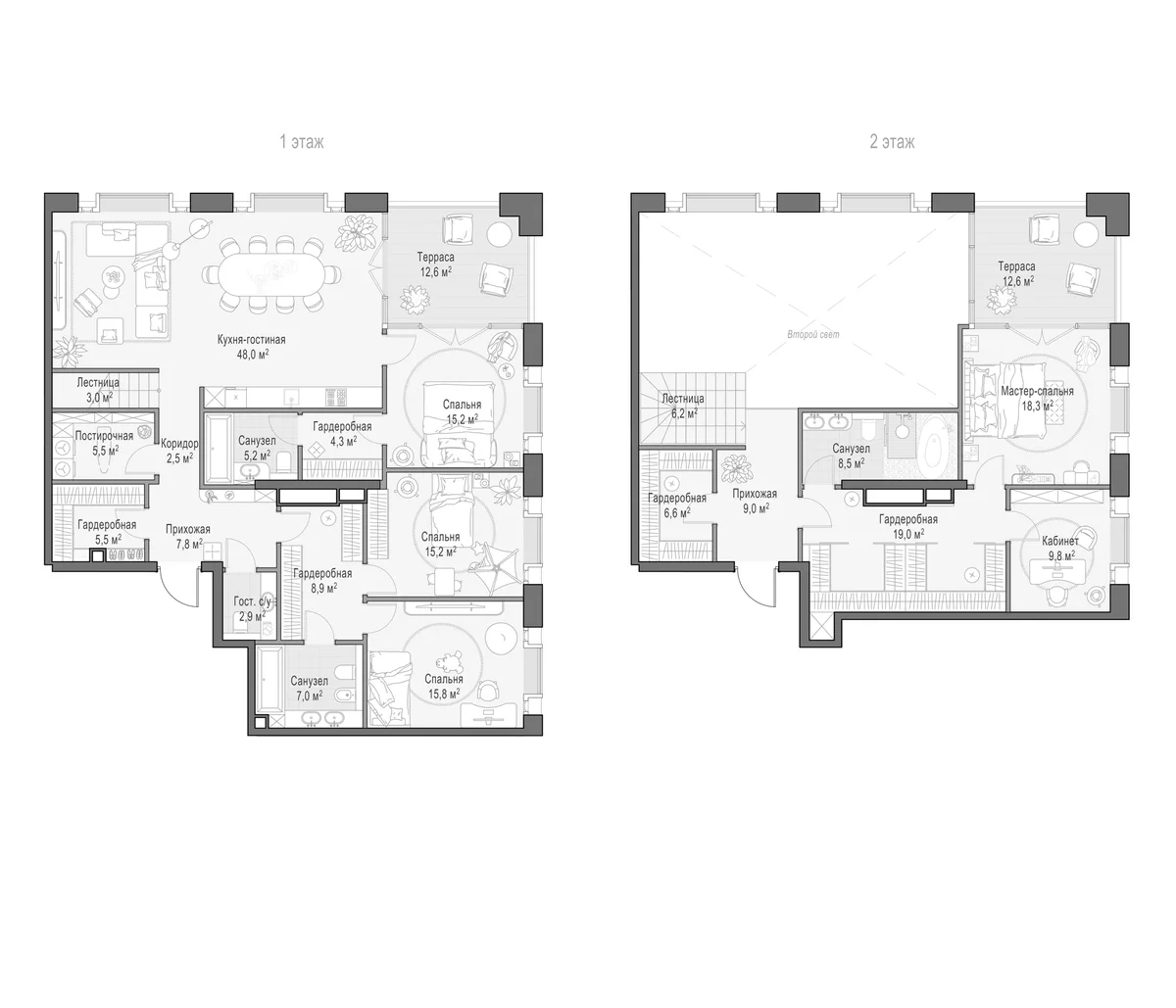 Планировка: 5-комнатная квартира 238,5 м² в ЖК «Клубный квартал Фрунзенский»
