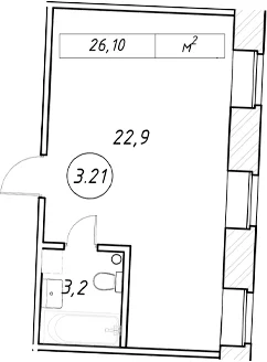 Планировка: Студия 26,1 м² в ЖК «пр-кт Обуховской Обороны, 42 к2»