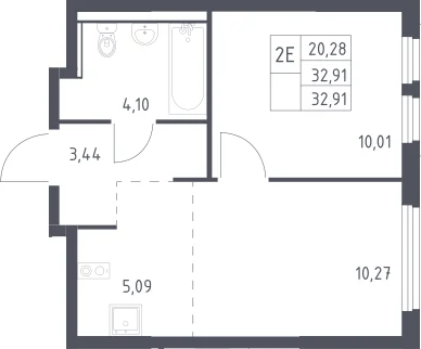 Планировка: Евродвушка 32,9 м² в ЖК «Пригород Лесное»