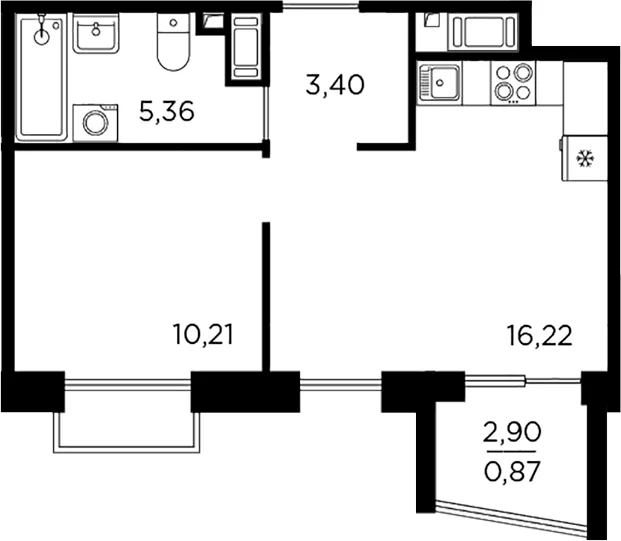 Планировка: Евродвушка 35,2 м² в ЖК «Респект»