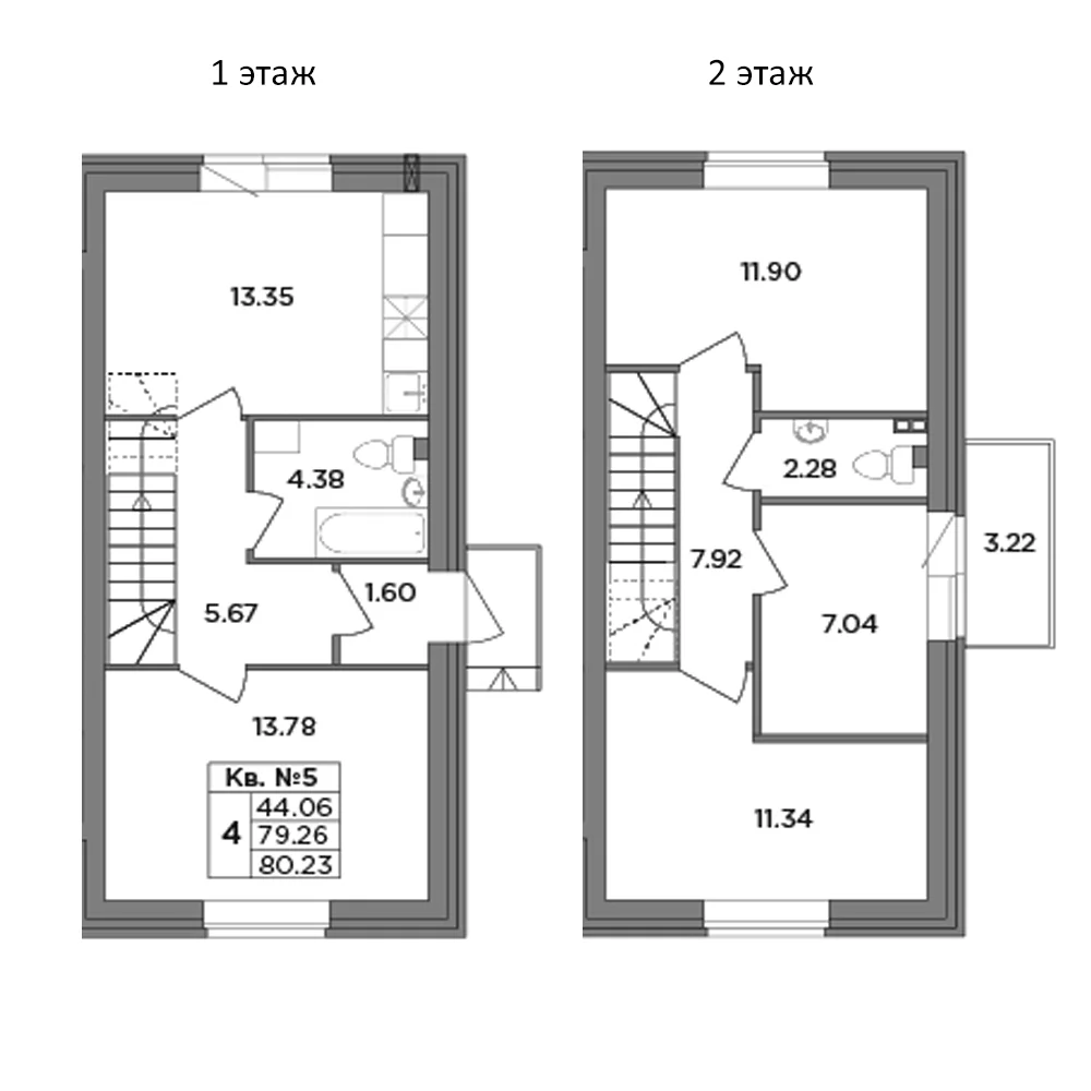 Планировка: Таунхаус 79,3 м² в ЖК «Федоровское»
