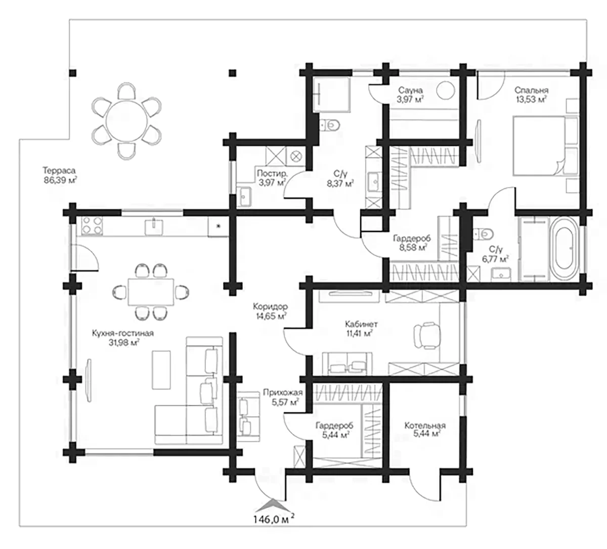 Планировка: Коттедж 120,1 м² в ЖК «Коттеджный поселок Вырица Кантри Клаб»