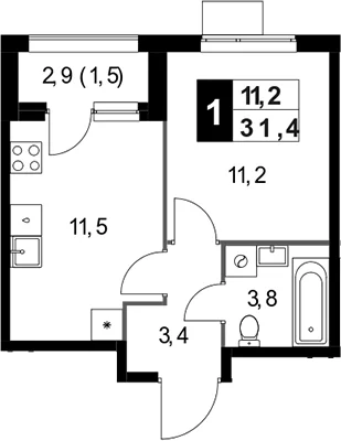 Планировка: 1-комнатная квартира 29,9 м² в ЖК «1-й Измайловский»