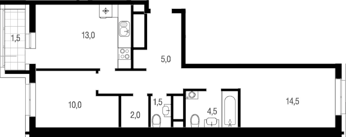 Планировка: 2-комнатная квартира 50,5 м² в ЖК «Котельники парк»