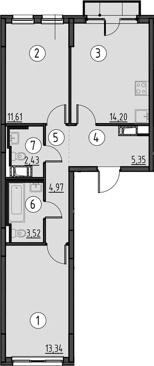 Планировка: 2-комнатная квартира 55,4 м² в ЖК «Новое Колпино»
