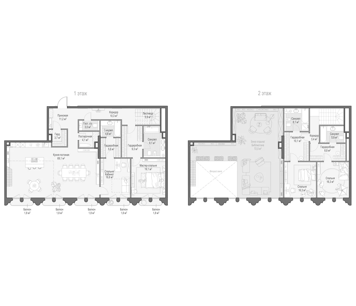 Планировка: Квартира евро-5 245,6 м² в ЖК «Клубный квартал Фрунзенский»