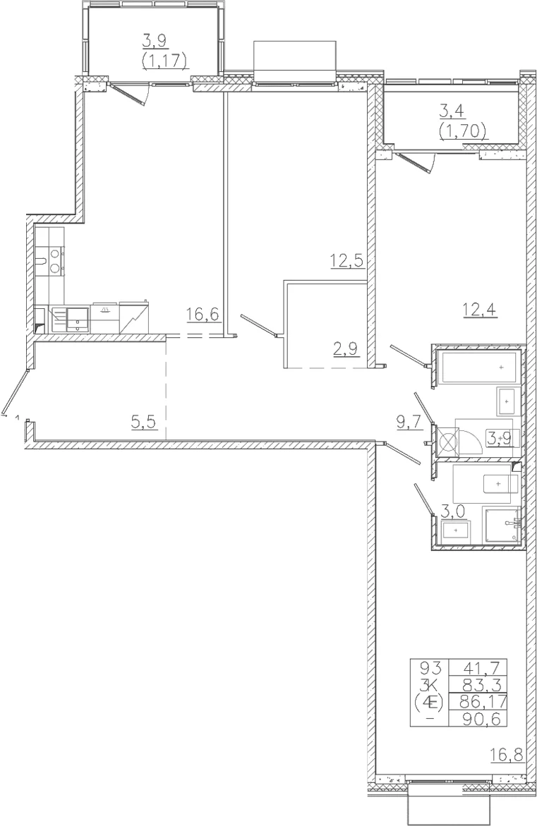 Планировка: Квартира евро-4 83,3 м² в ЖК «Лисино»