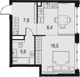 Планировка: Студия 39,3 м² в ЖК «Левел Южнопортовая»