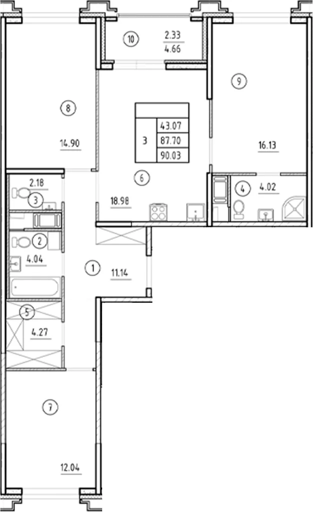 Планировка: Квартира евро-4 87,7 м² в ЖК «Ассамблея»