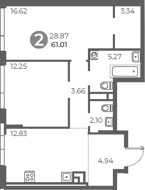 Планировка: 2-комнатная квартира 61 м² в ЖК «Нижегородская от Гранель»