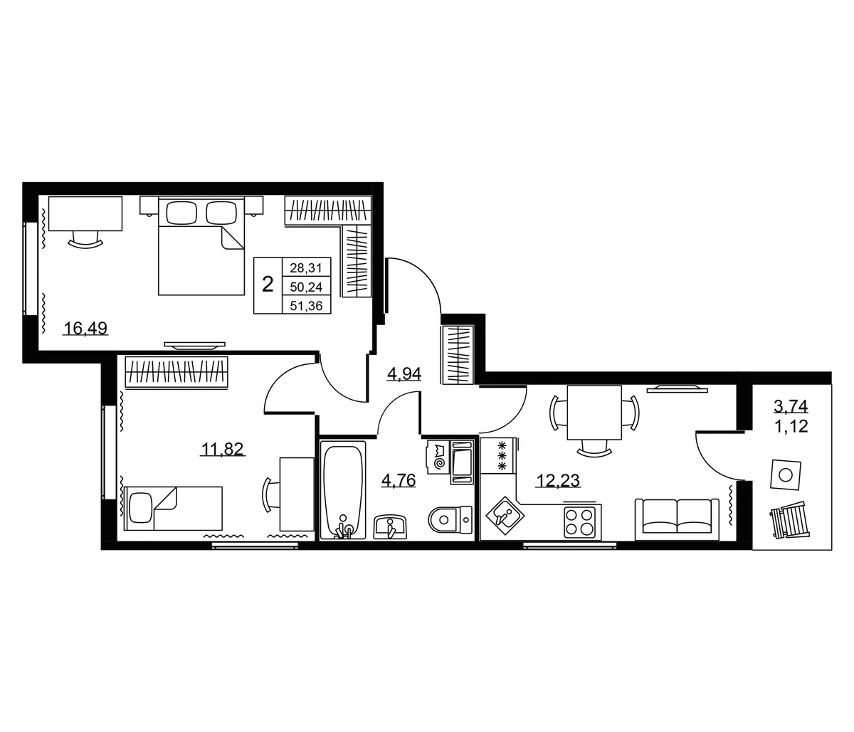 Планировка: 2-комнатная квартира 50,2 м² в ЖК «Пулковское, 34»