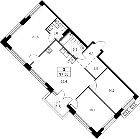 Планировка: Квартира евро-4 96,4 м² в ЖК «Хольм»