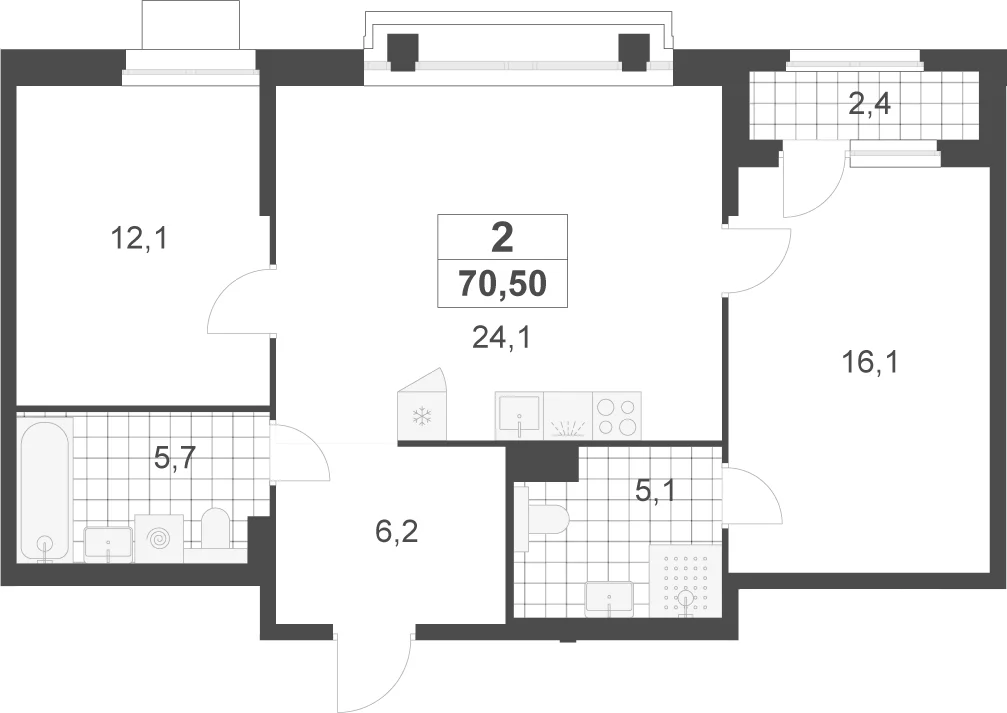 Планировка: Евротрёшка 69,3 м² в ЖК «Деснаречье»