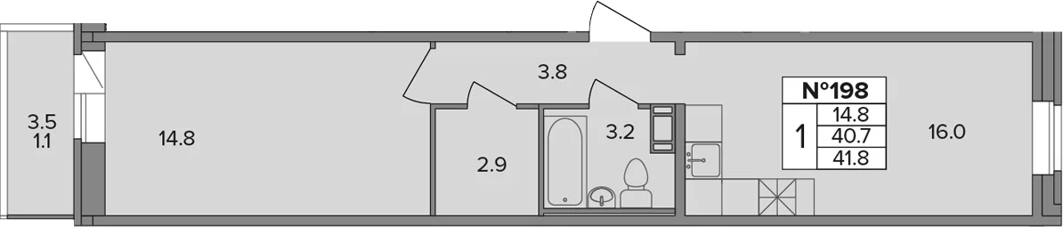 Планировка: 1-комнатная квартира 40,7 м² в ЖК «Капральский»