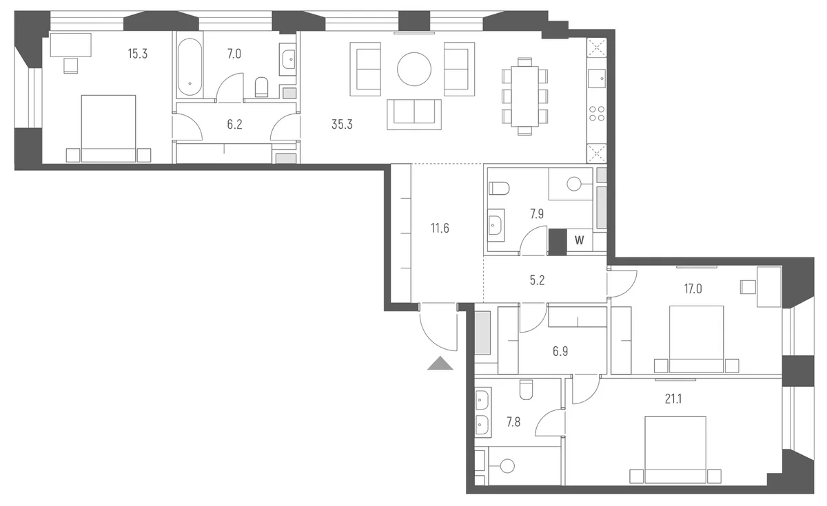 Планировка: Квартира евро-4 141,3 м² в ЖК «Веспер Кутузовский»
