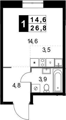 Планировка: Студия 26,8 м² в ЖК «1-й Измайловский»