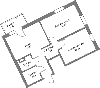 Планировка: 2-комнатная квартира 55,3 м² в ЖК «Рощино Резиденс»