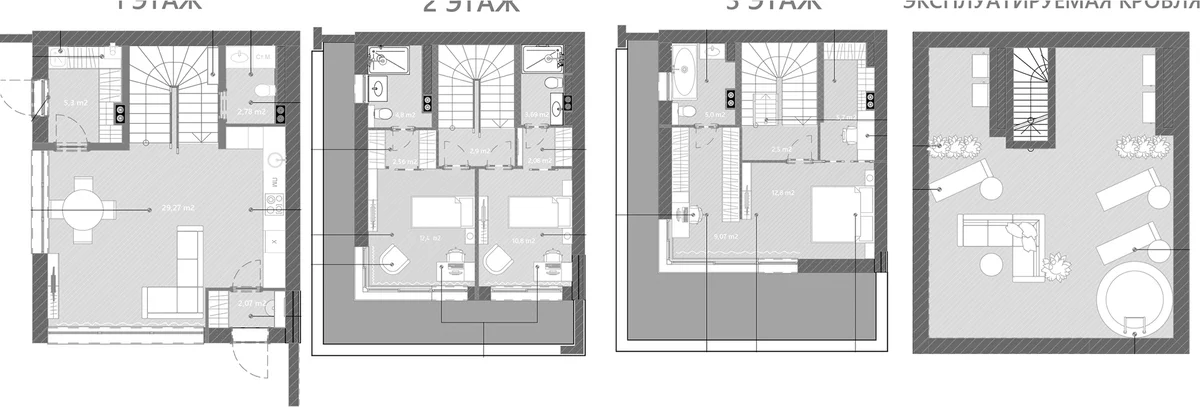 Планировка: Таунхаус 125,5 м² в ЖК «Коттеджный поселок Резиденция присутствия»