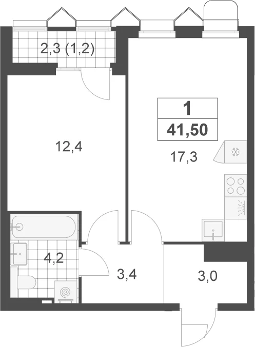 Планировка: Евродвушка 40,3 м² в ЖК «Деснаречье»