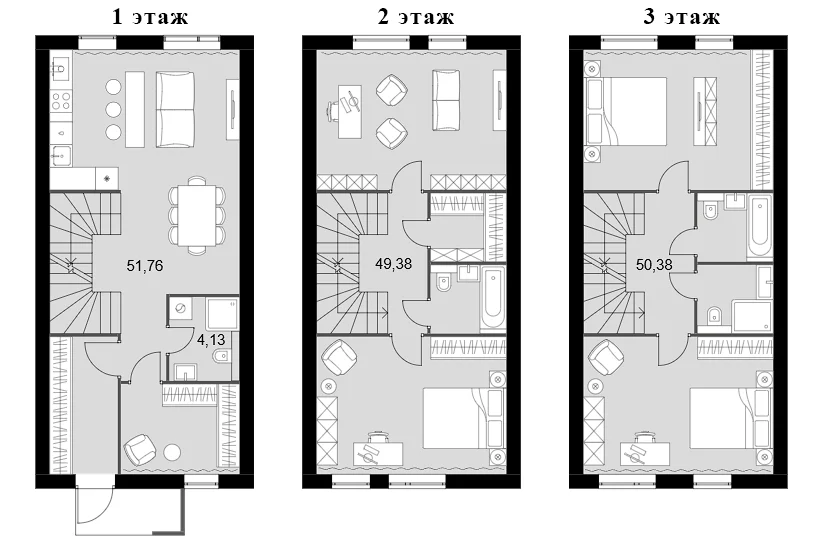 Планировка: Таунхаус 155,7 м² в ЖК «Мартемьяново Клаб»