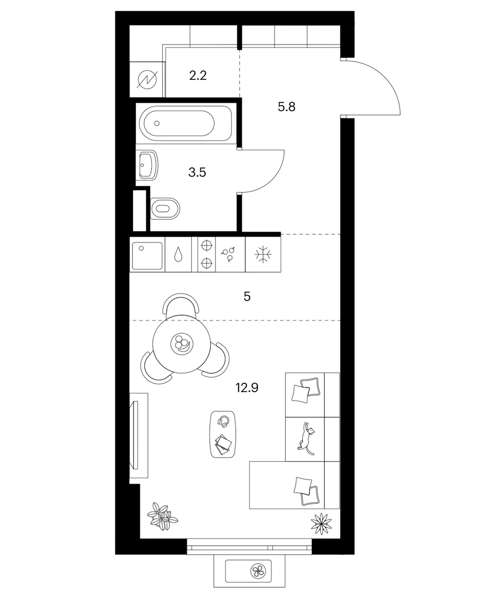 Планировка: Студия 29,4 м² в ЖК «Белая Дача парк»