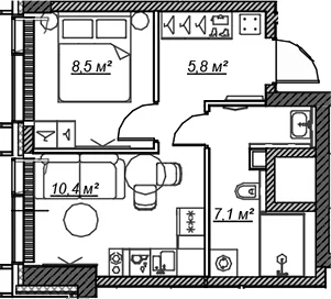 Планировка: Евродвушка 31,8 м² в ЖК «Веер»
