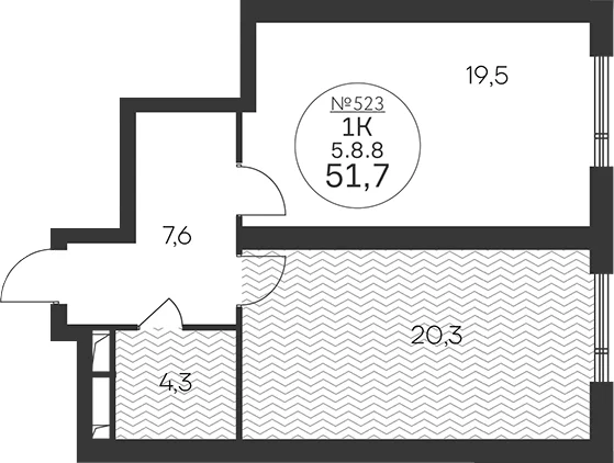 Планировка: 1-комнатная квартира 51,7 м² в ЖК «Клубный квартал КРЫЛАТСКАЯ 33»