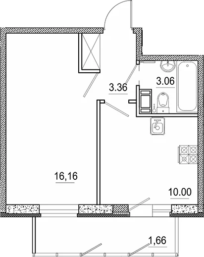 Планировка: 1-комнатная квартира 32,6 м² в ЖК «Экоквартал Гармония»