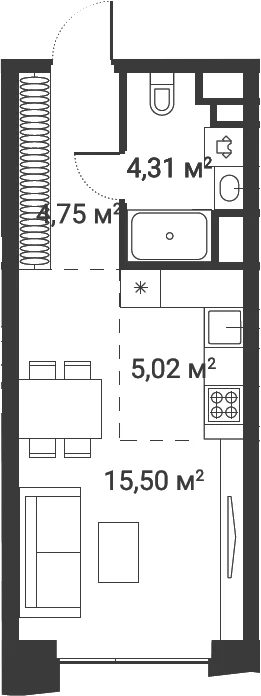 Планировка: Студия 29,5 м² в ЖК «Первый Нагатинский»