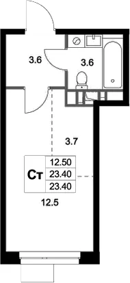Планировка: Студия 23,4 м² в ЖК «Легенда Марусино»