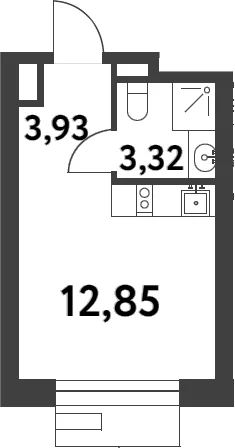 Планировка: Студия 21,3 м² в ЖК «Смарт Гарден»