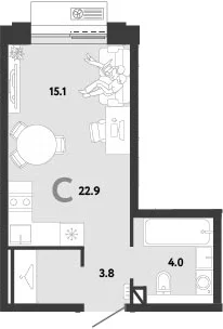 Планировка: Студия 22,9 м² в ЖК «Страна.Заречная»