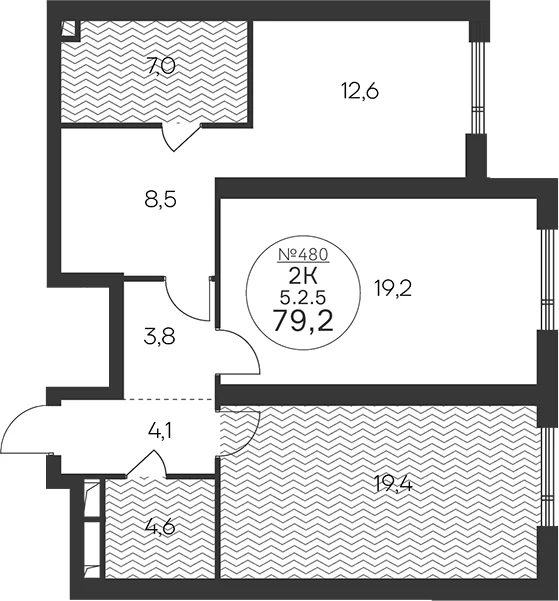 Планировка: 2-комнатная квартира 79,2 м² в ЖК «Клубный квартал КРЫЛАТСКАЯ 33»