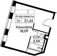 Планировка: Студия 21,6 м² в ЖК «Вольта»