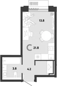 Планировка: Студия 21,8 м² в ЖК «Страна.Заречная»