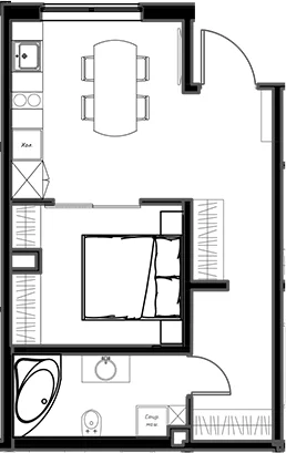 Планировка: Квартира 35,4 м² в ЖК «Мариоки»