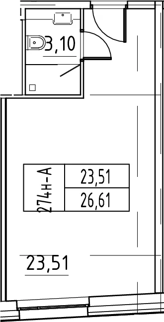 Планировка: Студия 26,6 м² в ЖК «ЙЕС Лидер»