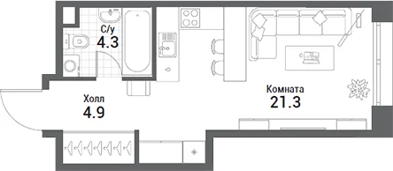 Планировка: Студия 30,5 м² в ЖК «Нагатино Ай-Лэнд»