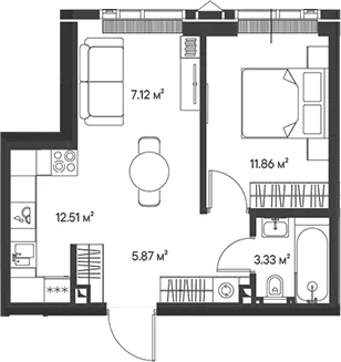 Планировка: Евродвушка 40,7 м² в ЖК «Джойс»