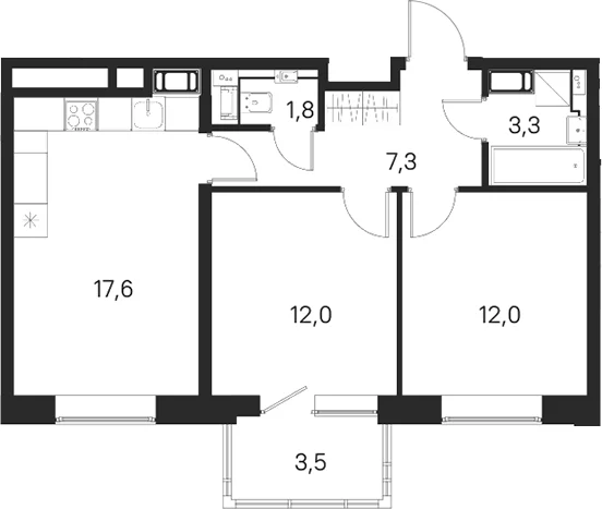 Планировка: 2-комнатная квартира 54 м² в ЖК «М36»